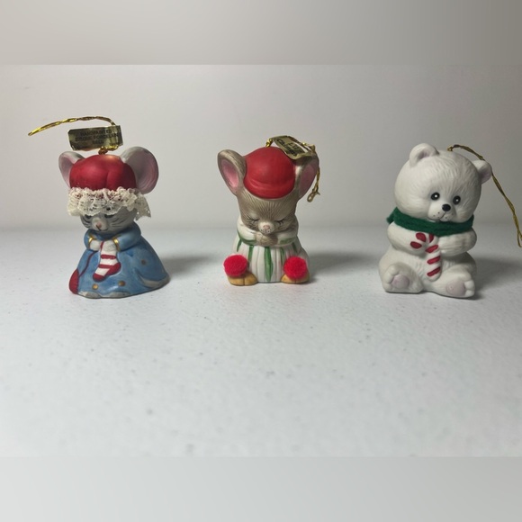 Lot of 3 Jasco Lil' Chimers Christmas Ornament Bells Polar Bear 2 Mice VTG - Picture 1 of 11